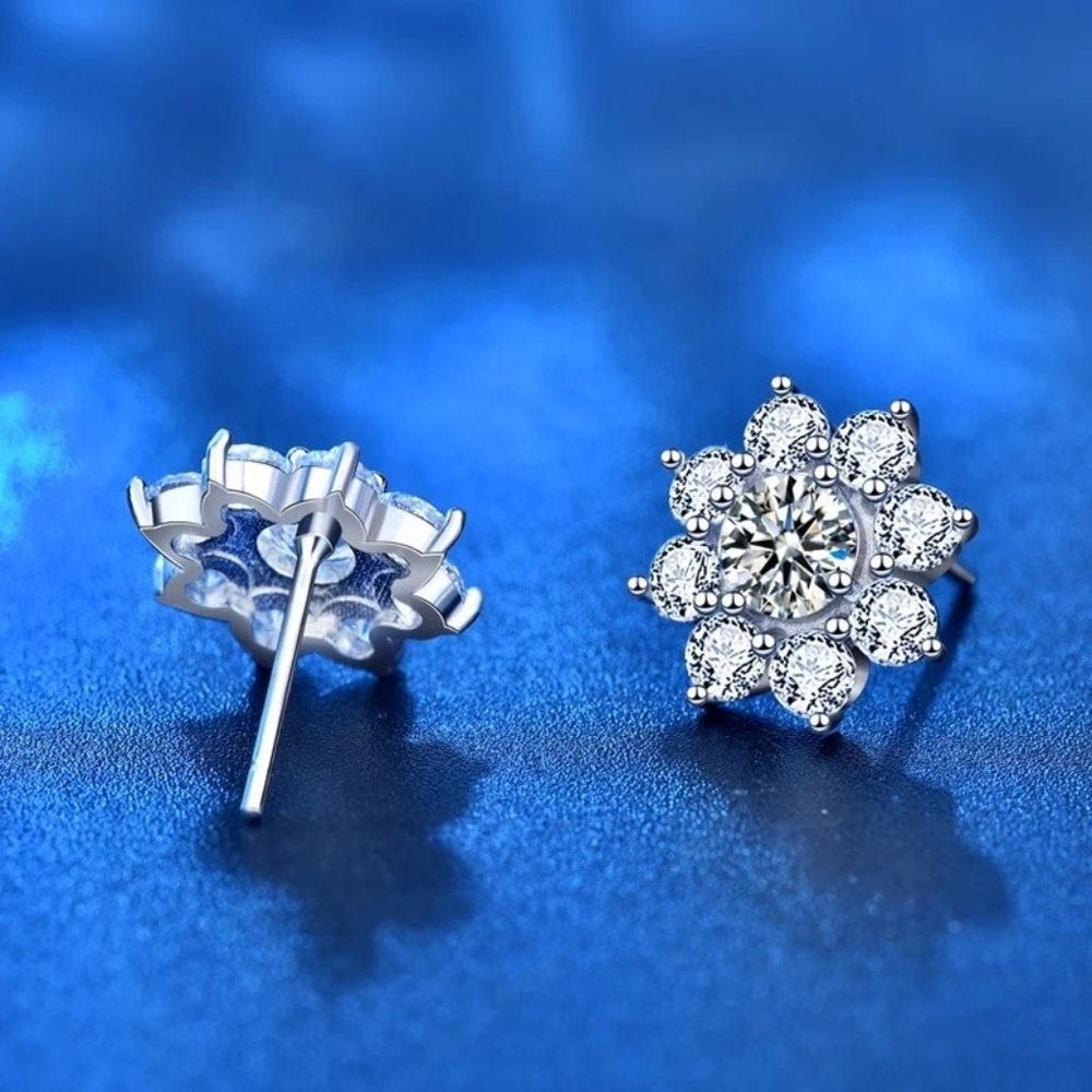 Certified 1ct. t.w. Diamond Flower Earrings 18k White Gold over Italy Silver - Picture 4 of 16